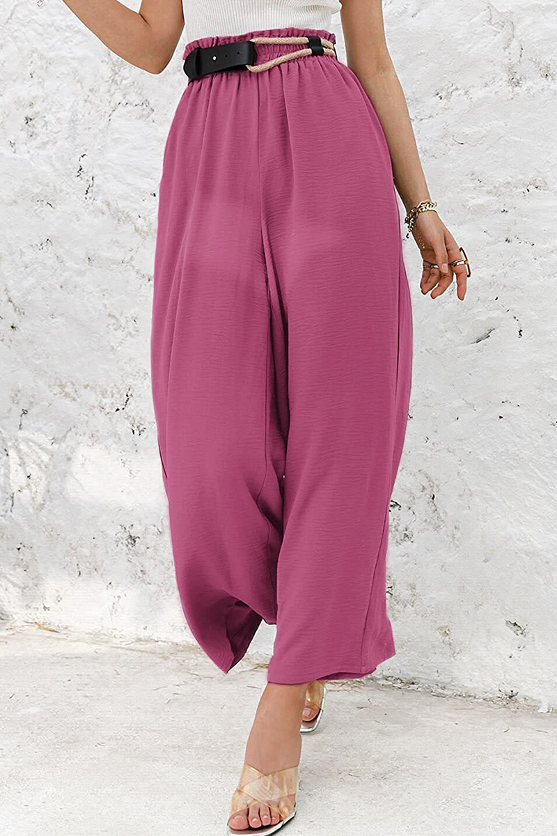 Fashion Solid Split Joint Loose High Waist Wide Leg Solid Color Bottoms