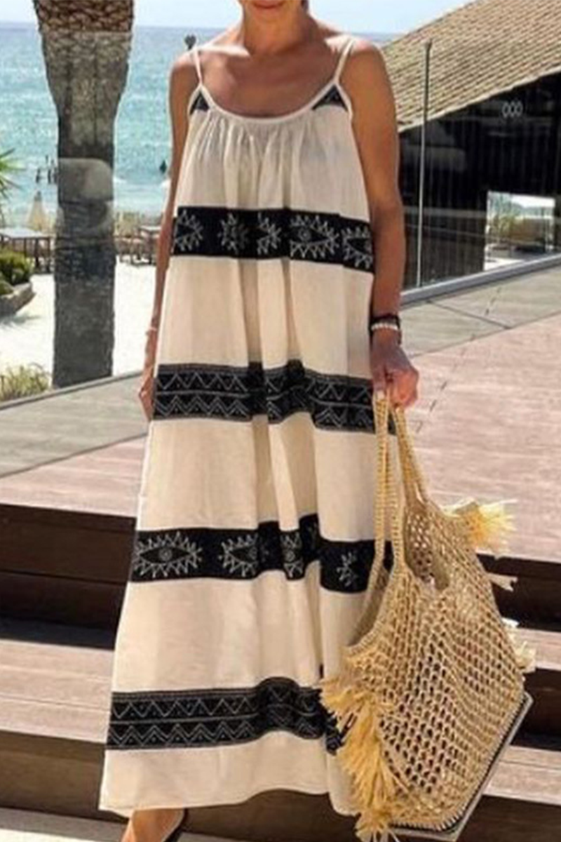 Fashion Striped Split Joint Spaghetti Strap Straight Dresses