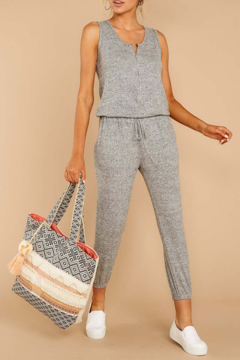 Fashion Solid Split Joint V Neck Harlan Jumpsuits