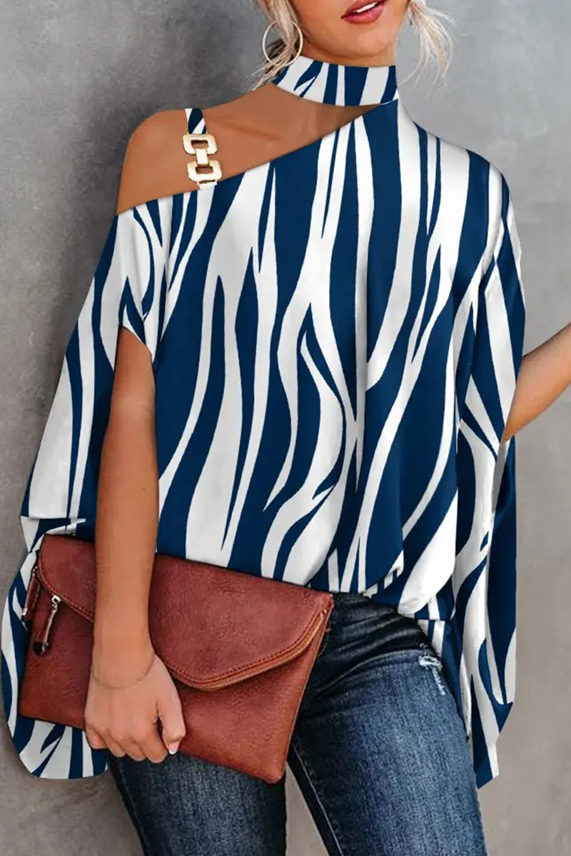 Fashion Print Patchwork One Shoulder Tops