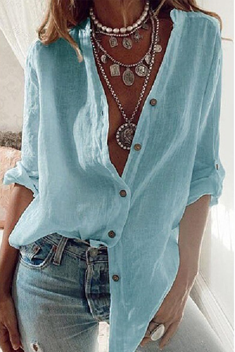 Fashion Solid Patchwork V Neck Blouses(4 Colors)