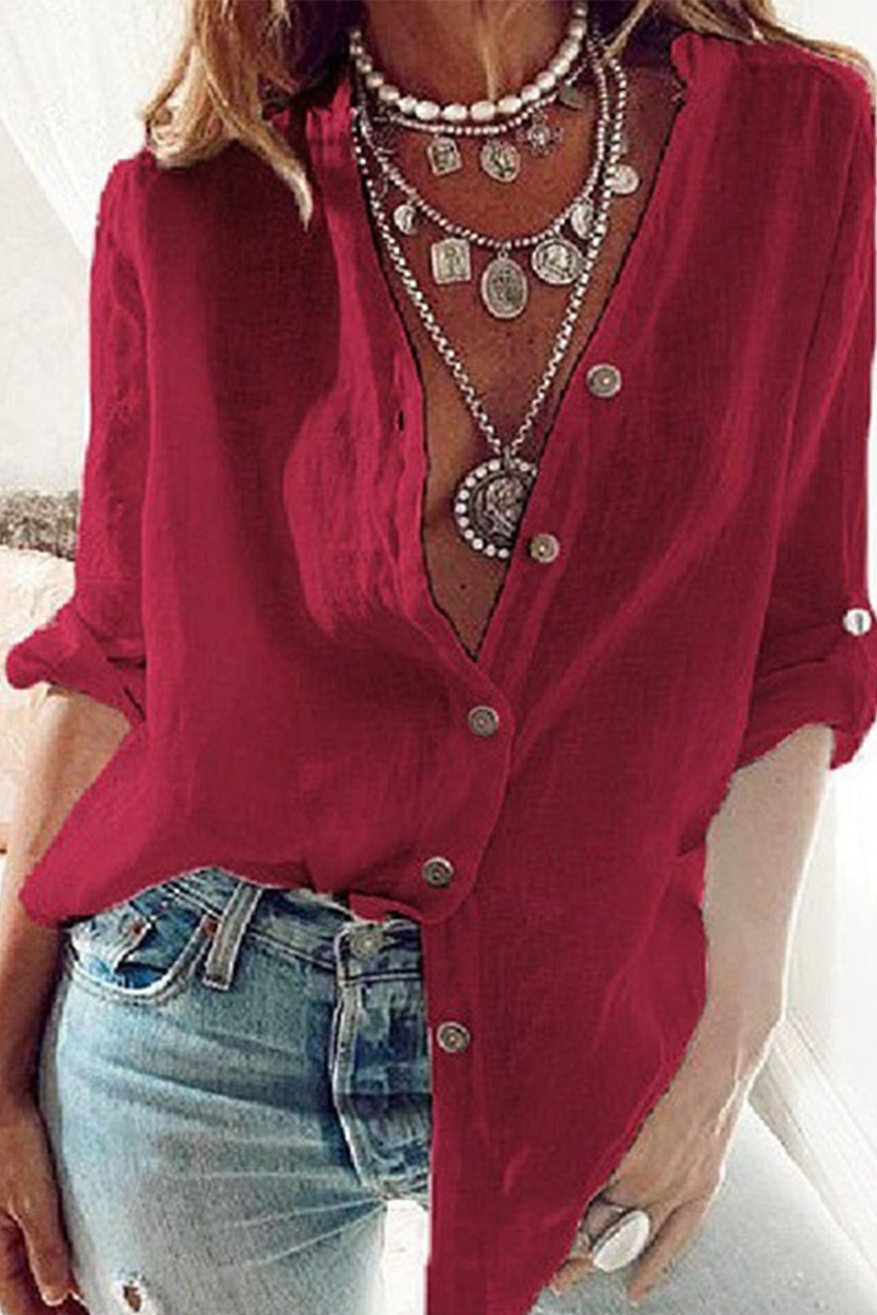 Fashion Solid Patchwork V Neck Blouses(4 Colors)