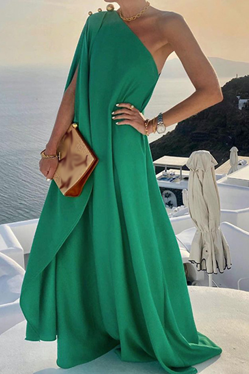 Casual Solid Patchwork One Shoulder Straight Dresses