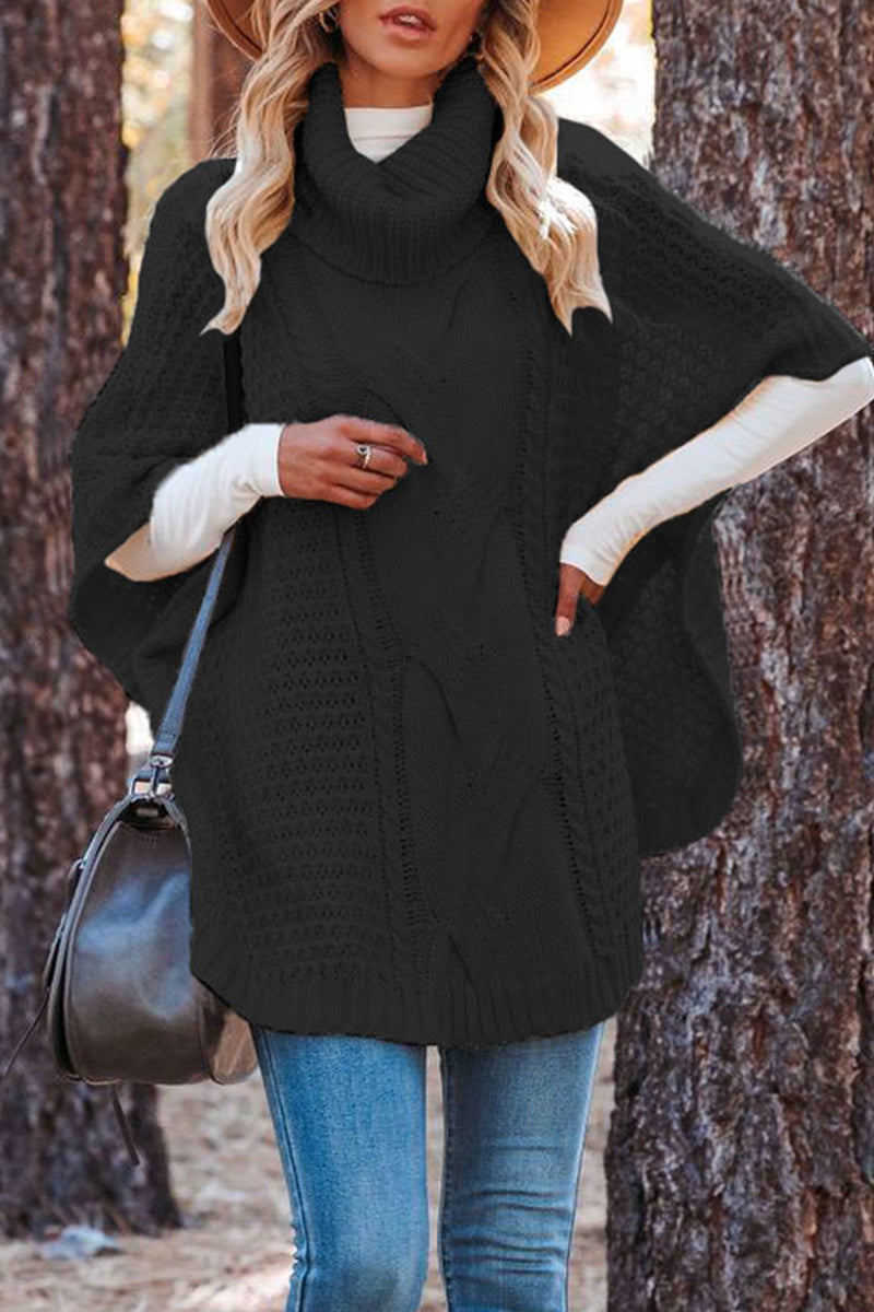 Fashion Solid Patchwork Turtleneck Tops