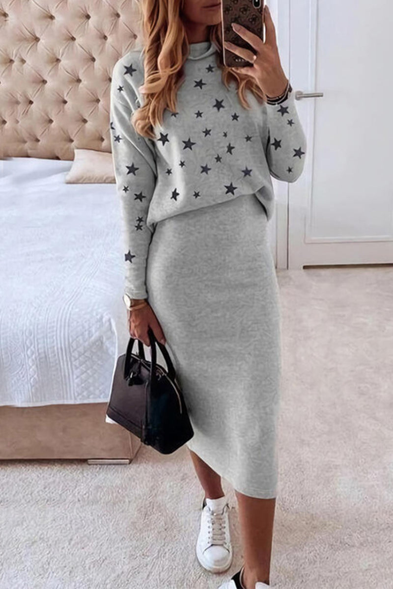 Casual The stars Patchwork O Neck Long Sleeve Two Pieces(7 Colors)