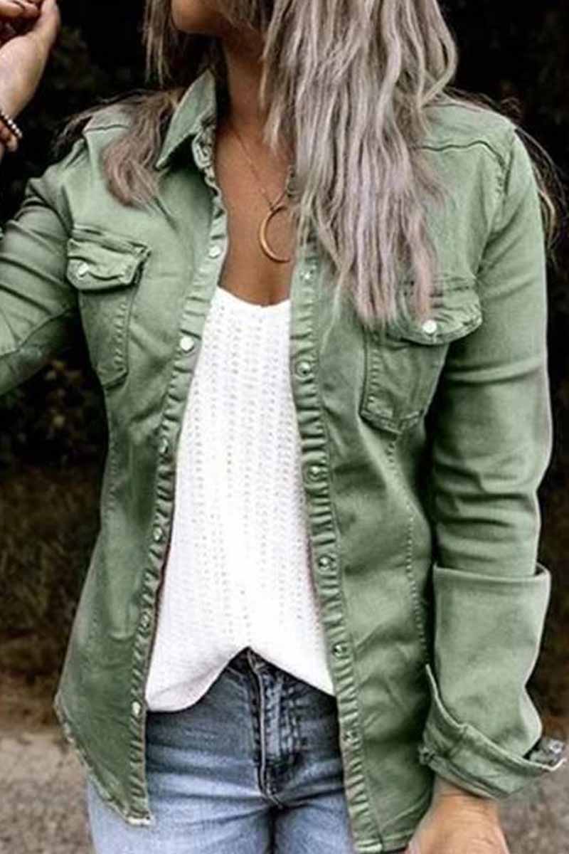 Fashion Sexy Adult Solid Cardigan Turndown Collar Long Sleeve Regular Denim(5 Colors)