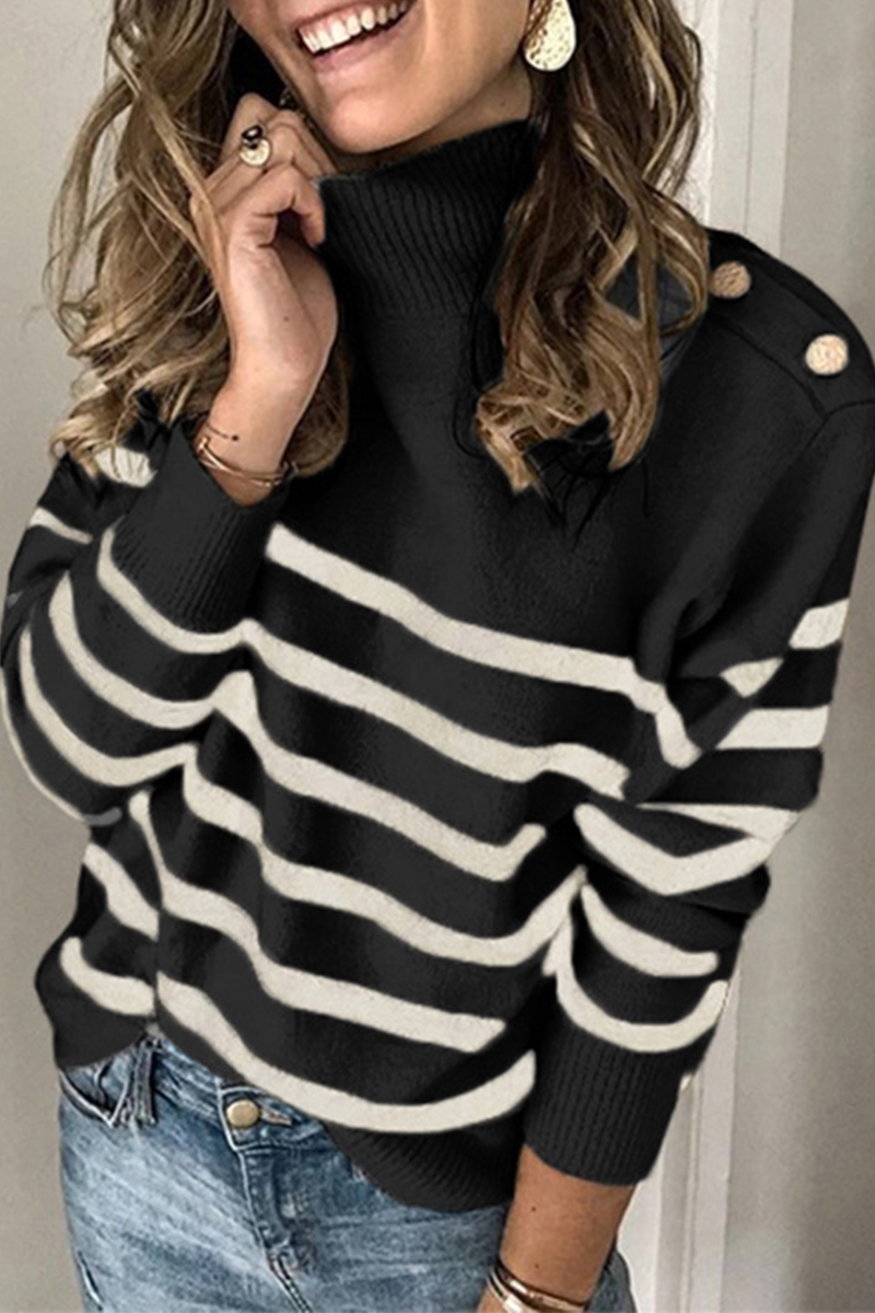 Casual Striped Patchwork Turtleneck Tops