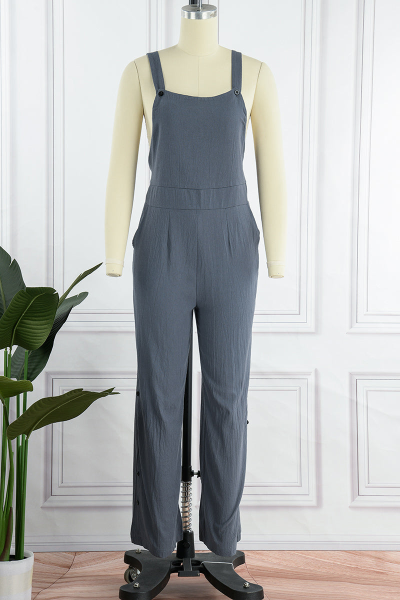 Casual Solid Buckle Square Collar Regular Jumpsuits(5 Colors)