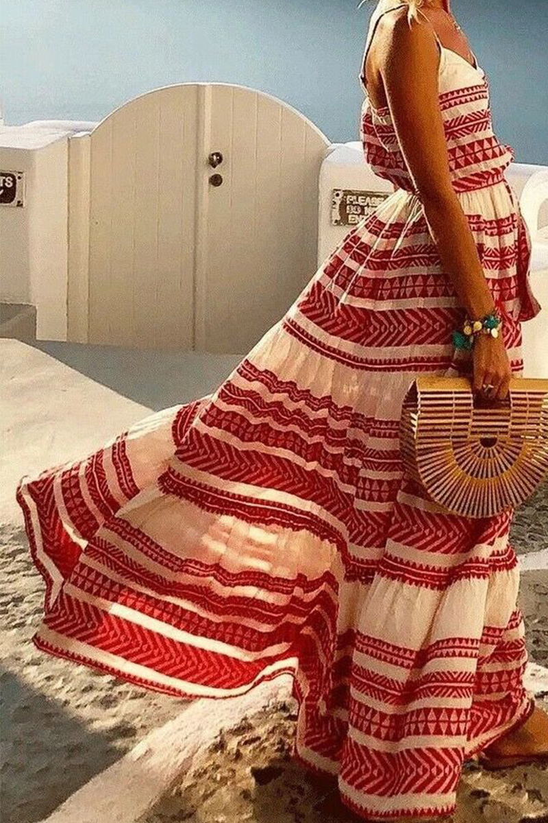 Casual Striped Bandage Spaghetti Strap Cake Skirt Dresses