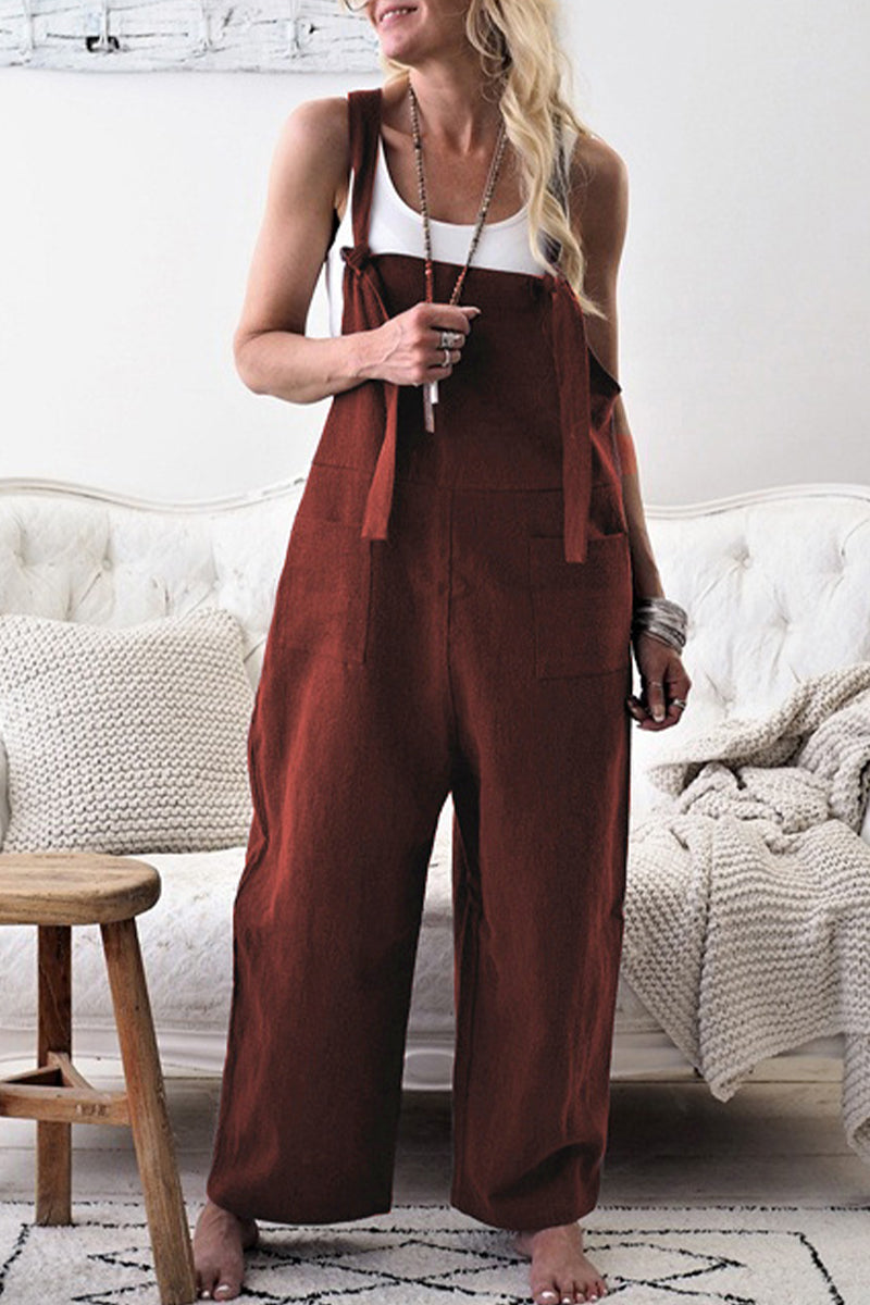 Casual Solid Make Old Patchwork Square Collar Loose Jumpsuits(5 Colors)