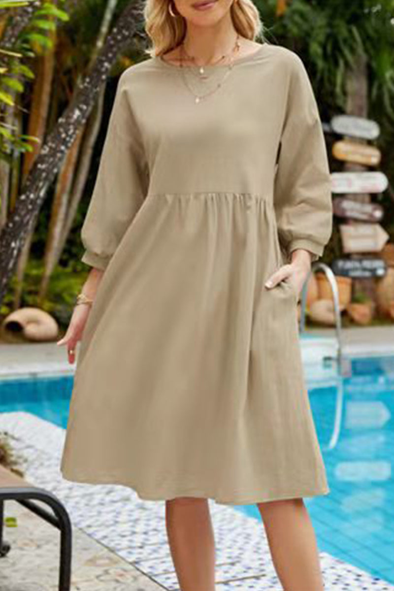 Casual Simplicity Solid Solid Color O Neck A Line Dresses(8 Colors)