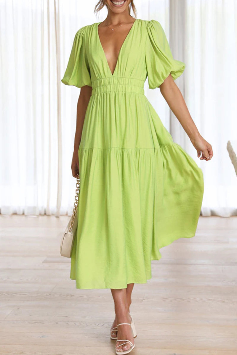 Sweet Elegant Solid Fold V Neck A Line Dresses