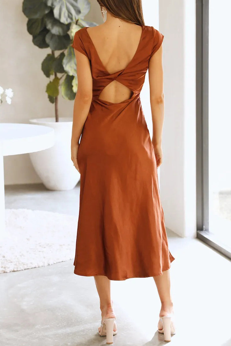 Celebrities Elegant Solid Backless Ammetrical Collar Princess Dresses