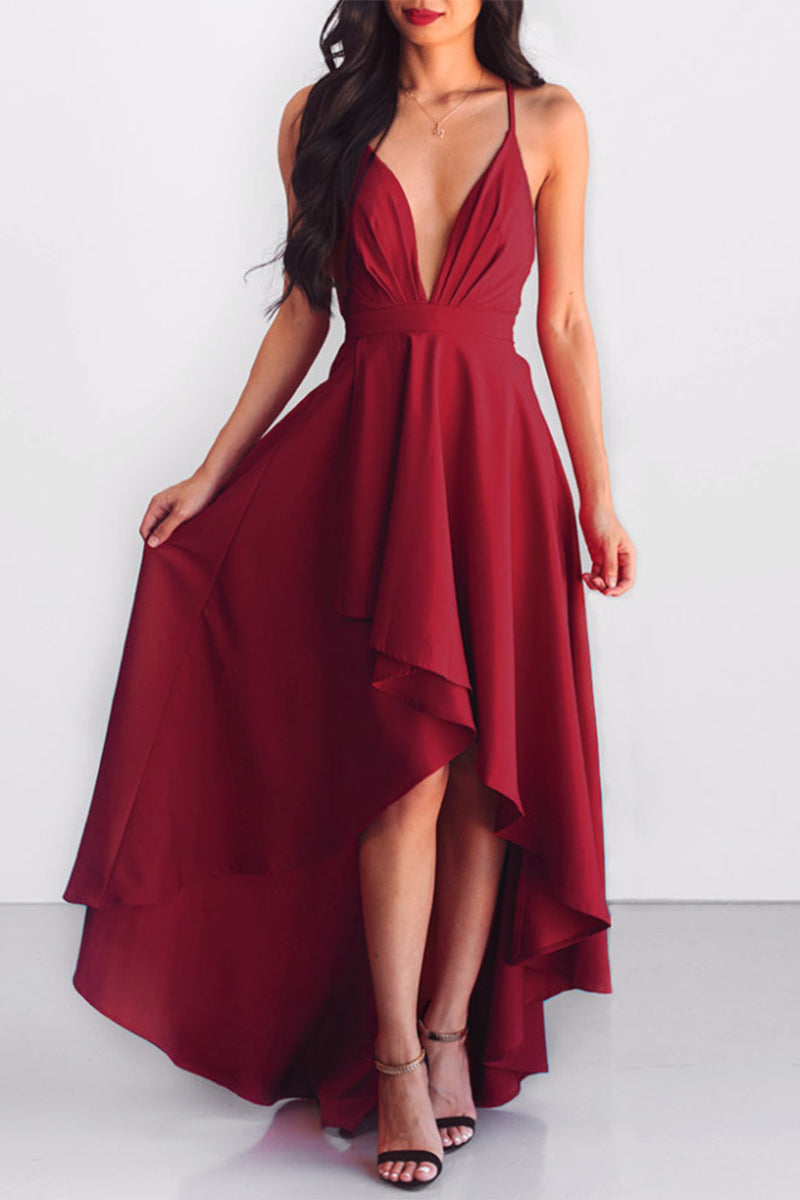 Sexy Formal Solid Ammetrical V Neck Dresses