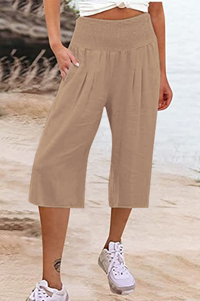 Casual Simplicity Solid Pocket Loose High Waist Wide Leg Solid Color Bottoms