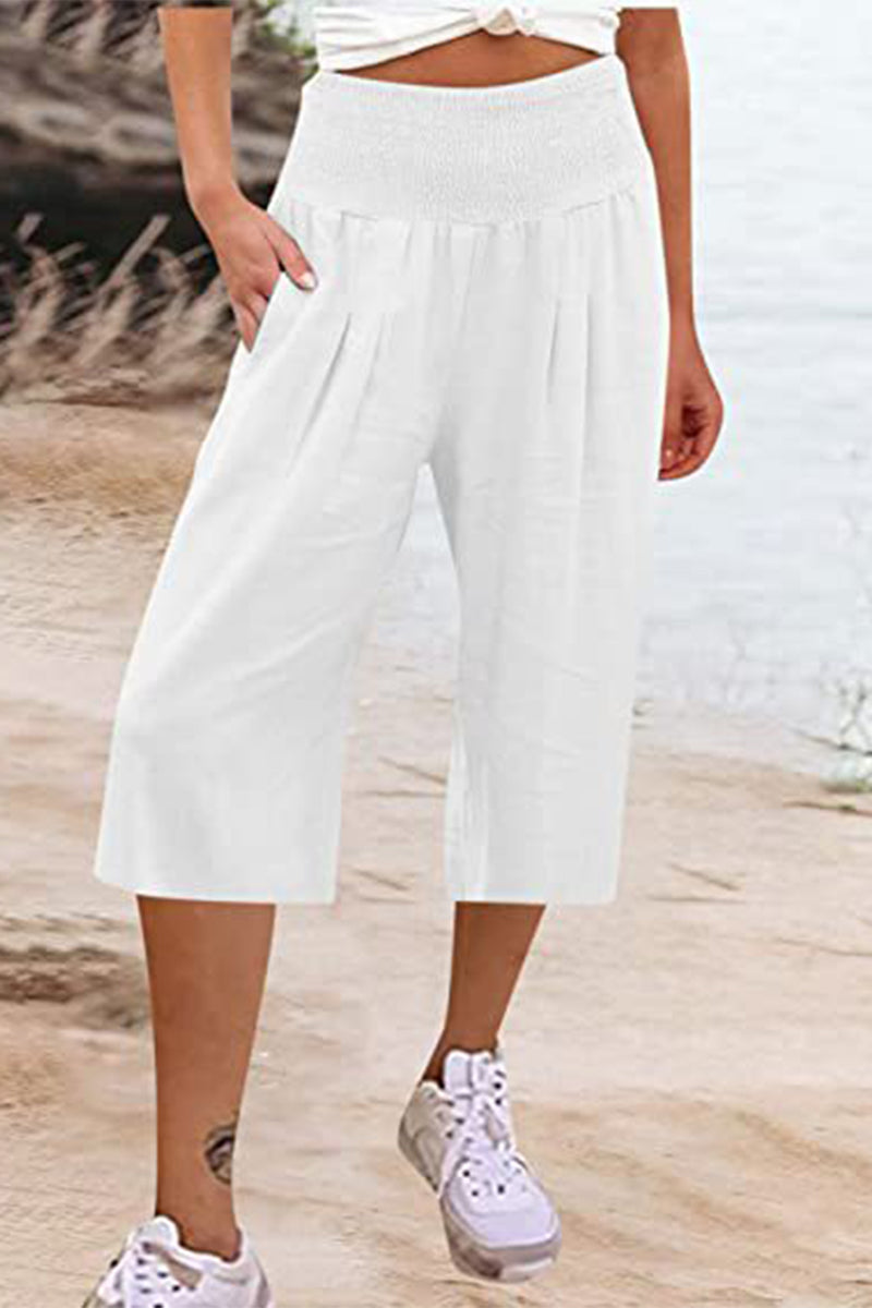 Casual Simplicity Solid Pocket Loose High Waist Wide Leg Solid Color Bottoms