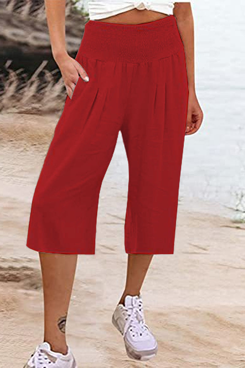 Casual Simplicity Solid Pocket Loose High Waist Wide Leg Solid Color Bottoms