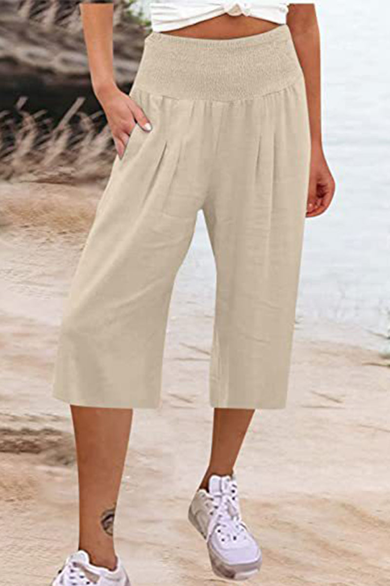 Casual Simplicity Solid Pocket Loose High Waist Wide Leg Solid Color Bottoms