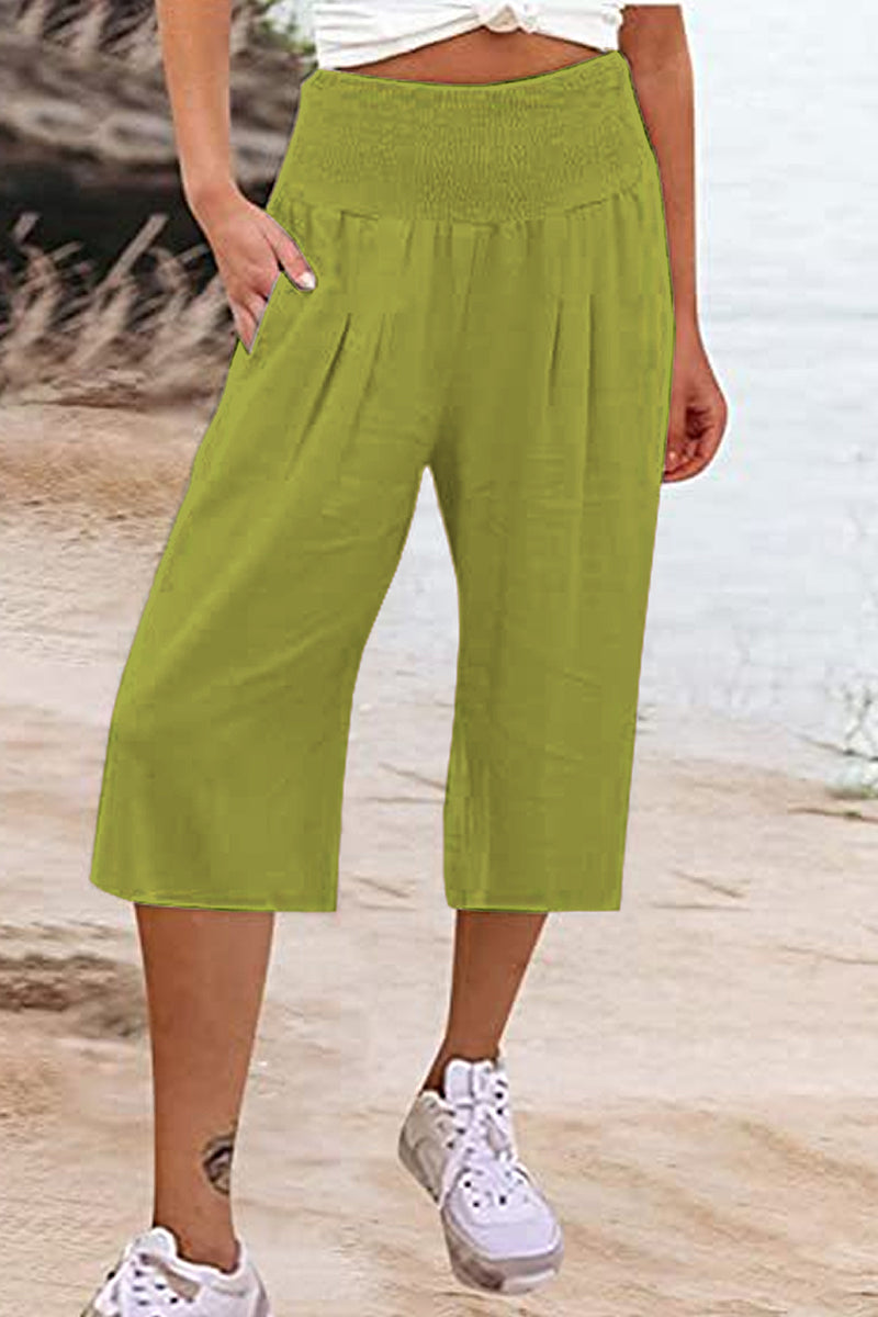 Casual Simplicity Solid Pocket Loose High Waist Wide Leg Solid Color Bottoms