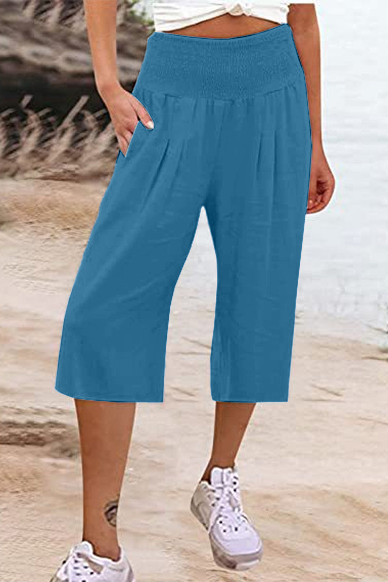 Casual Simplicity Solid Pocket Loose High Waist Wide Leg Solid Color Bottoms