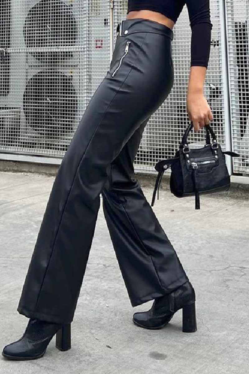 Street Solid High Waist Straight Bottoms