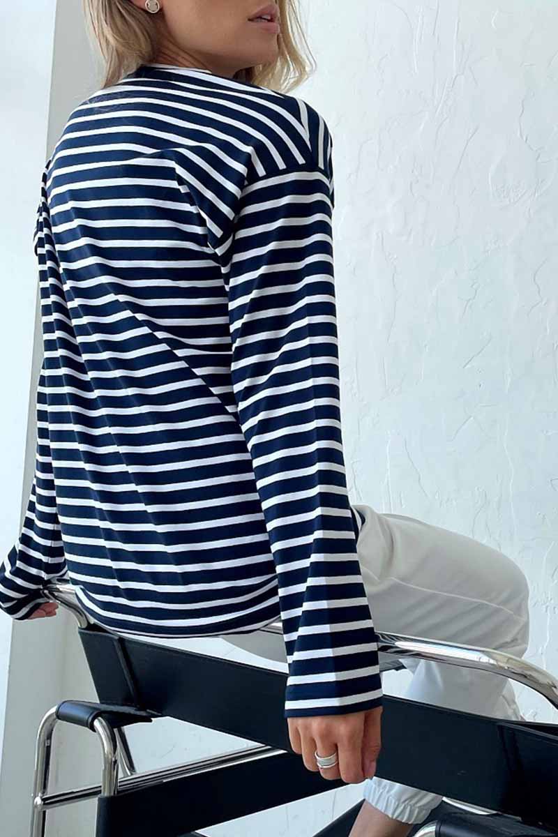 Casual Striped Patchwork O Neck Tops(5 Colors)