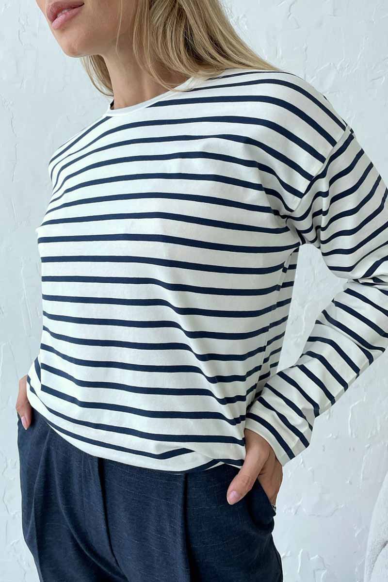 Casual Striped Patchwork O Neck Tops(5 Colors)