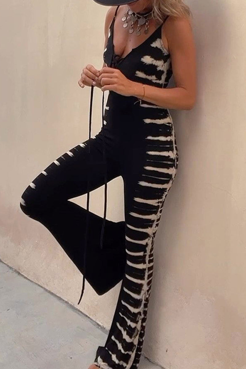 Casual Street Print V Neck Regular Jumpsuits