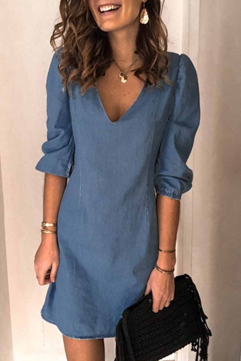 Casual Solid V Neck Dress Dresses(4 Colors)