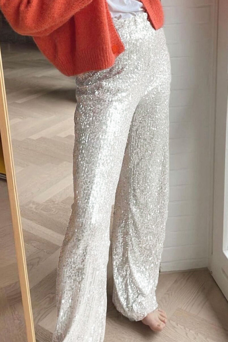 Casual British Style Solid Sequins Loose Low Waist Straight Solid Color Bottoms