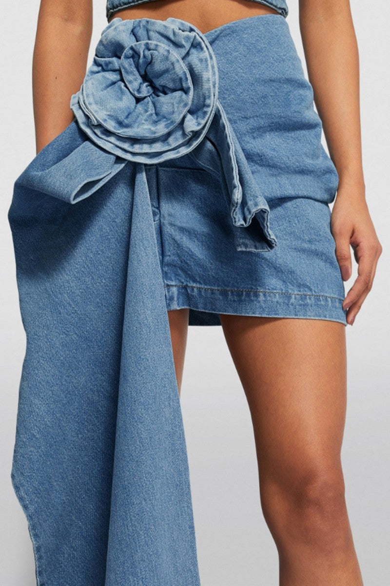 Casual Solid Patchwork Ammetrical High Waist Skinny Denim Skirts