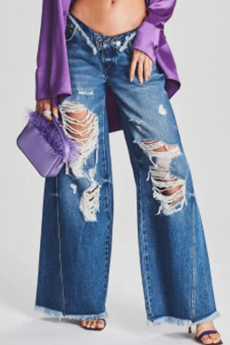 Casual Ripped Patchwork Denim Jeans (Subject To The Actual Object,5Colors)