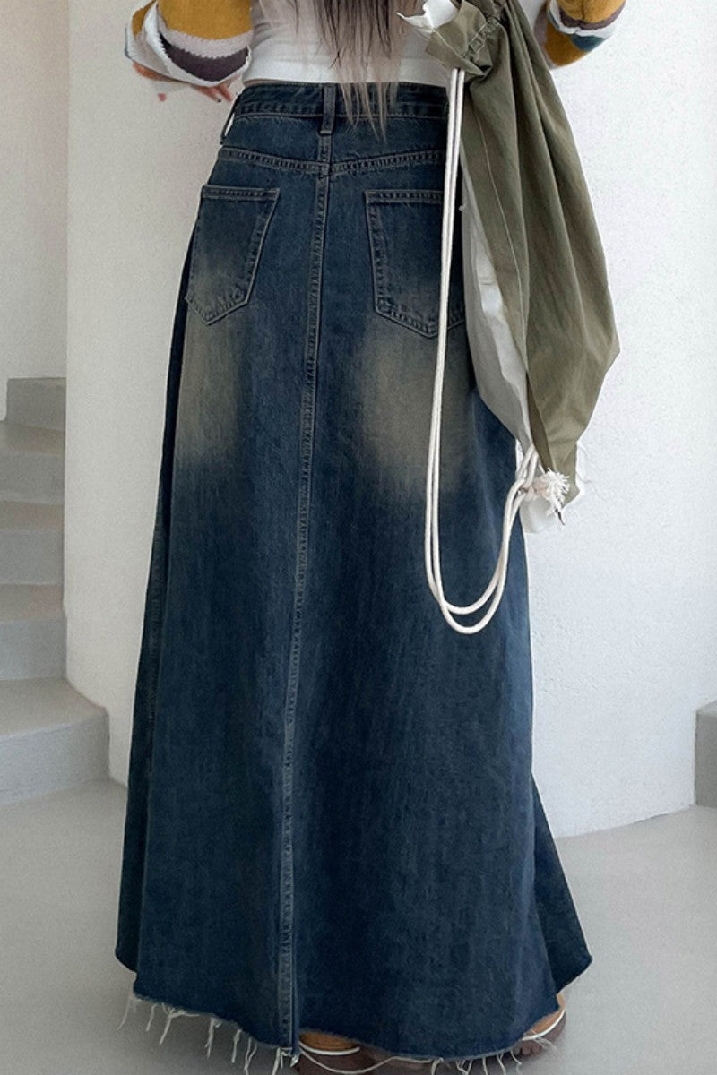 Casual Solid Patchwork High Waist Regular Denim Skirts