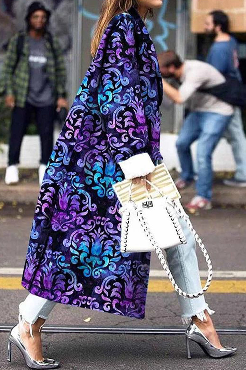 Street Print Patchwork Turndown Collar Outerwear