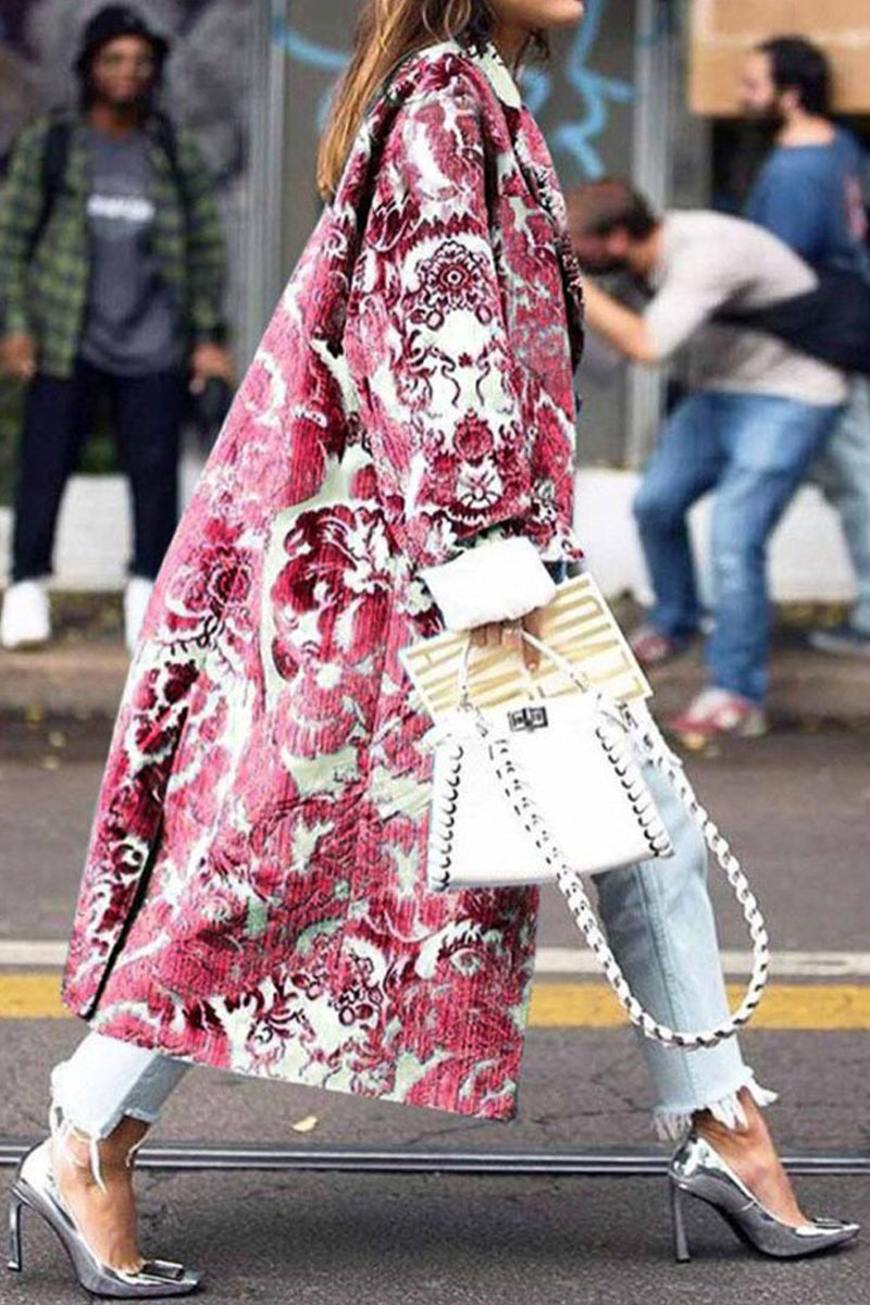 Street Print Patchwork Turndown Collar Outerwear