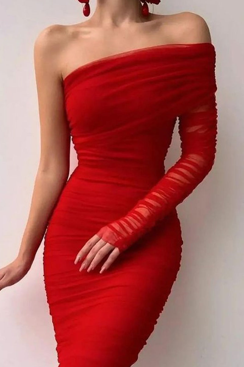 Sexy Formal Solid Patchwork Oblique Collar Evening Dress Dresses(5 Colors)