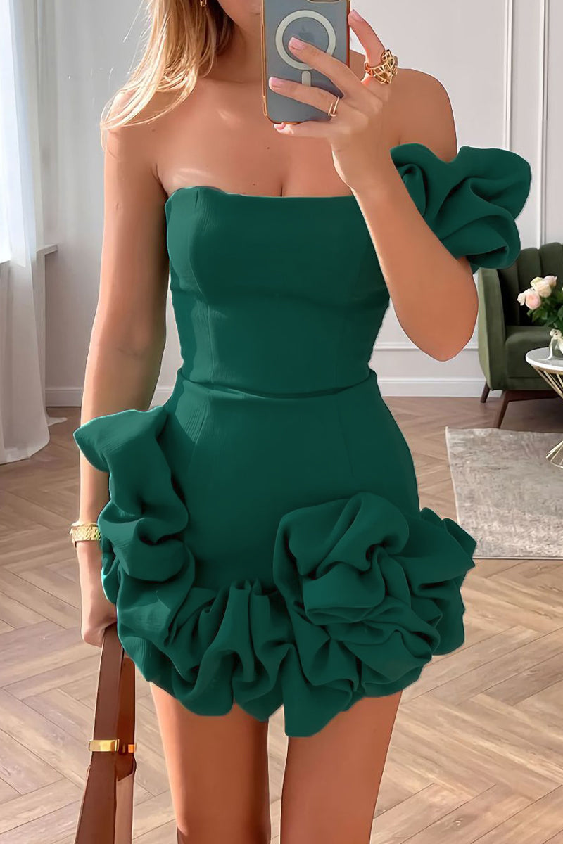 Sexy Solid Fold Ammetrical One Shoulder Bud Dresses(3 Colors)