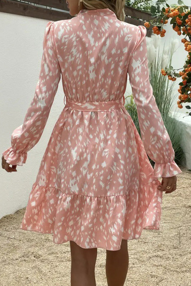 Sweet Elegant Print Bandage Half A Turtleneck A Line Dresses(3 Colors)