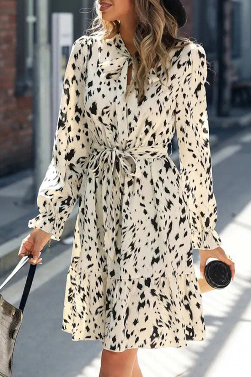 Sweet Elegant Print Bandage Half A Turtleneck A Line Dresses(3 Colors)