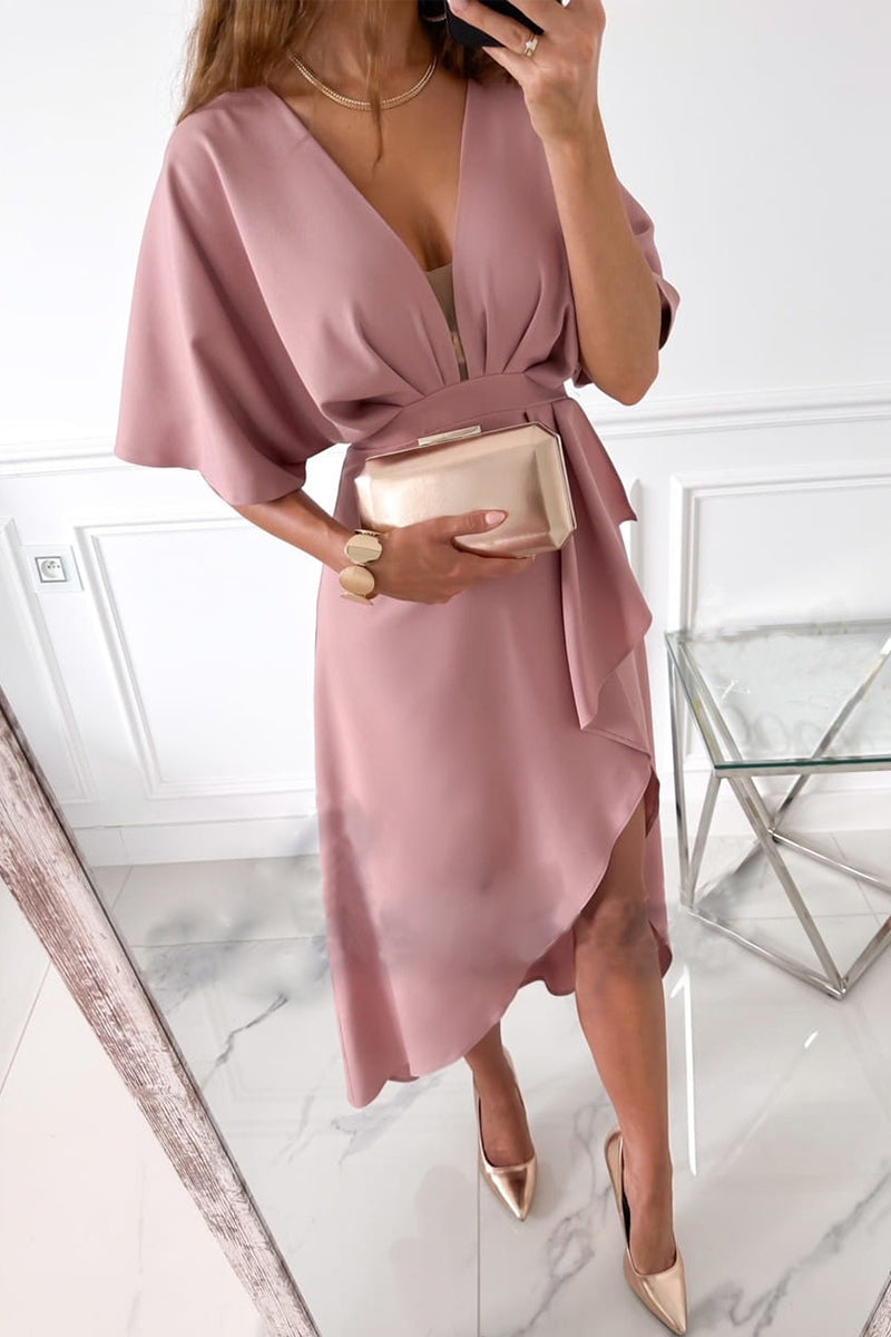 Elegant Solid Ammetrical V Neck Irregular Dress Dresses