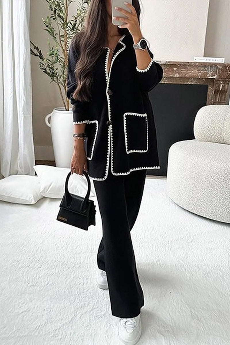 Casual Solid Patchwork Frenulum Long Sleeve Two Pieces