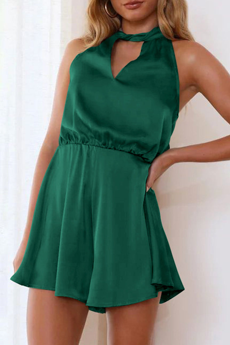 Elegant Solid Bandage Halter Loose Rompers