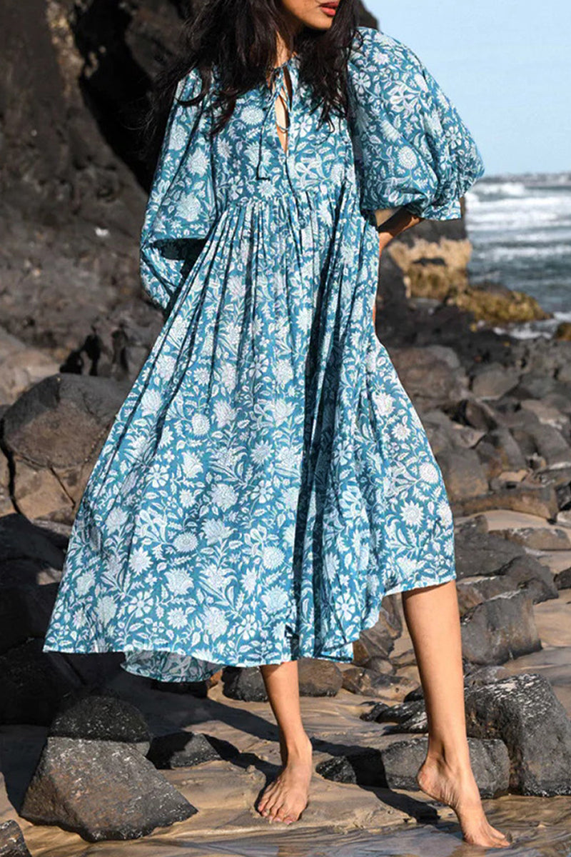 Casual Vacation Camouflage Print Patchwork V Neck Beach Dress Dresses