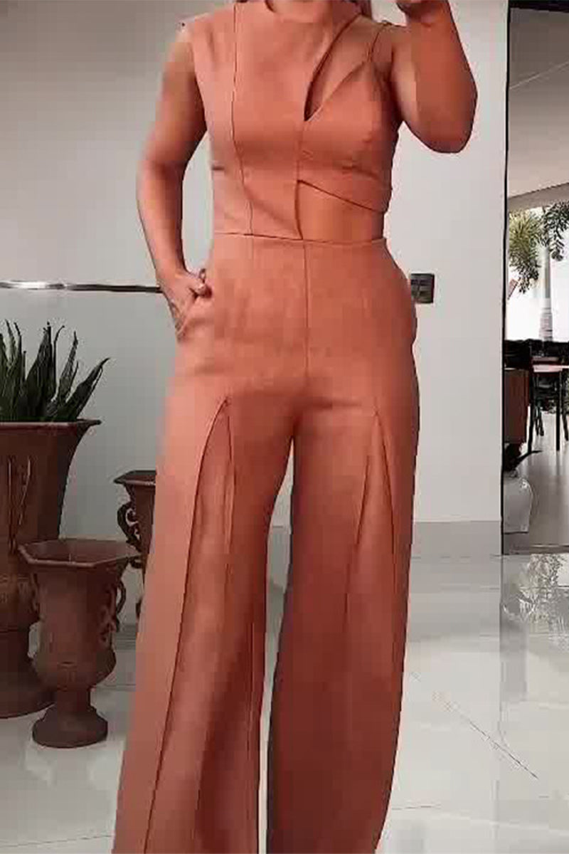 Casual Solid Ammetrical O Neck Regular Jumpsuits