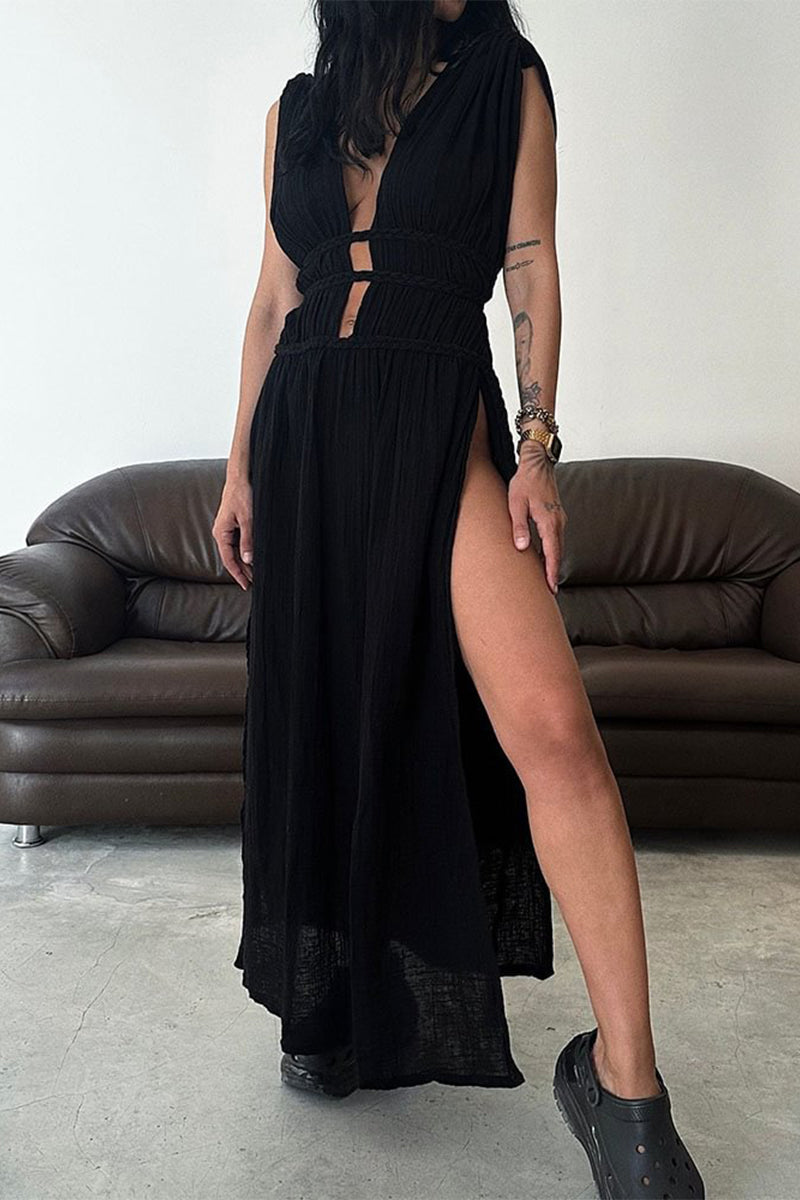 Sexy Bohemian Solid Slit V Neck Beach Dresses