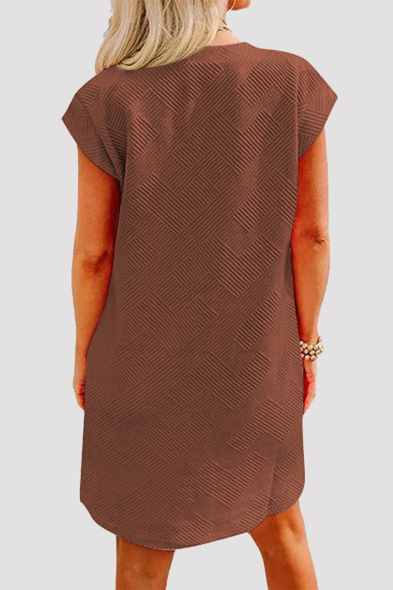 Casual Sportswear Solid Pocket Texture O Neck A Line Short Sleeve Dress