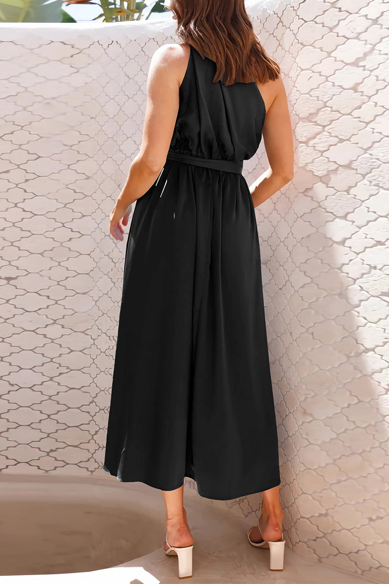 Elegant Formal Solid Metal Accessories Decoration Fold Oblique Collar Evening Dresses