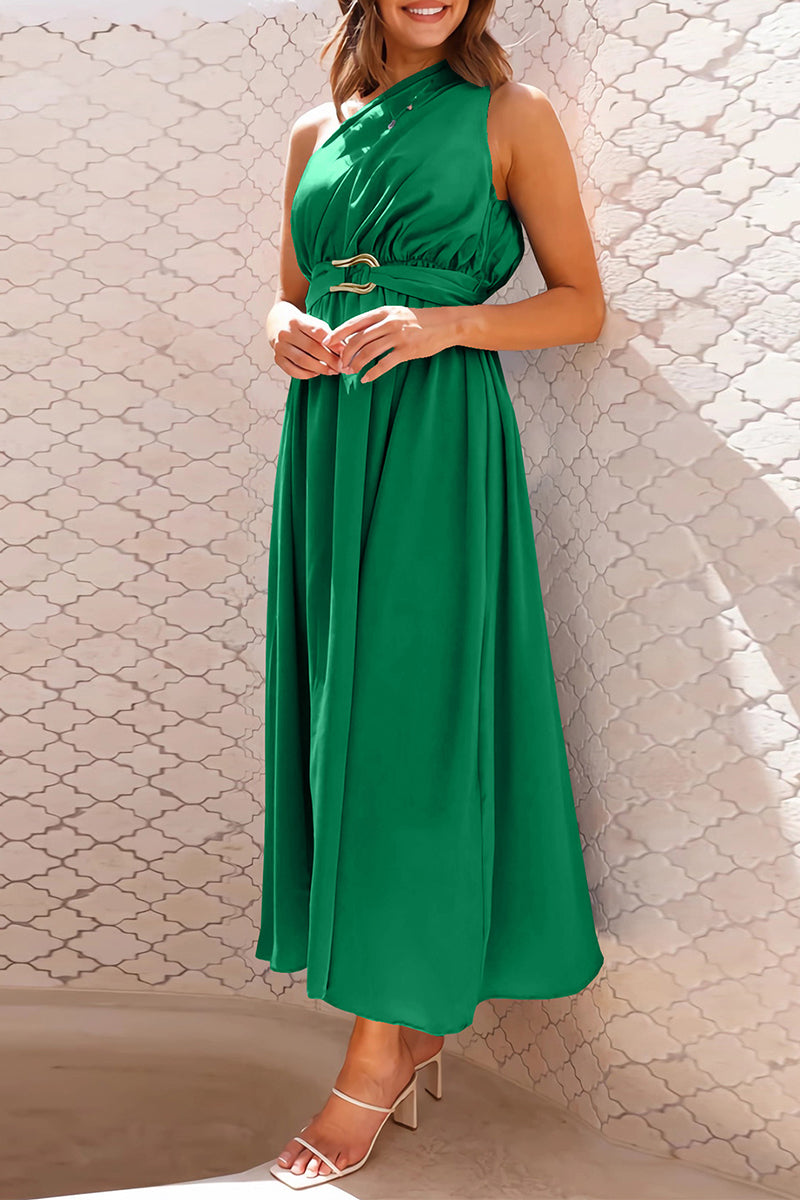 Elegant Formal Solid Metal Accessories Decoration Fold Oblique Collar Evening Dresses