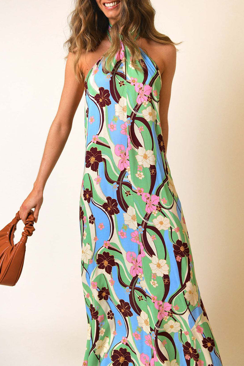 Bohemian Vacation Floral Frenulum Backless Printed Dresses