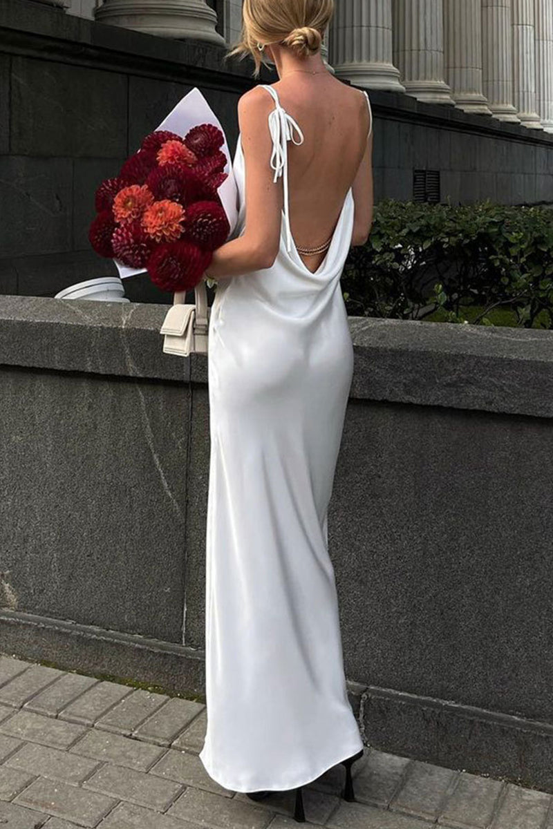 Sexy Solid Bandage Backless Slit U Neck Sling Dresses